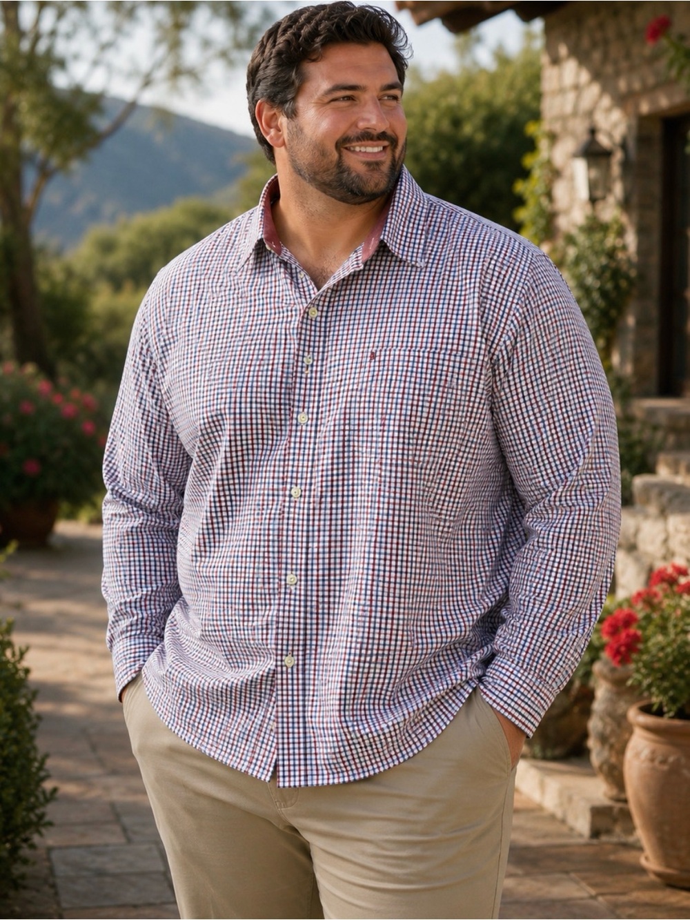 Izod Men’s Red, Blue & White Check Button-Down 👕